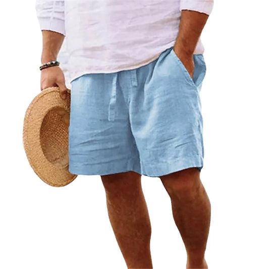 2023 Fashion New Summer Men's Solid Short Casual Shorts Drawstring Breathable Beach Pants Cotton linen Sports Shorts